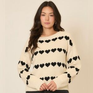 Plus Size Heart Patterned Cream and Black Sweater